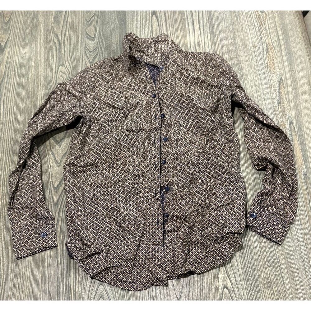 Ann Taylor LOFT Button Front Shirt Long Sleeve Floral 100% Cotton Brown Size S
